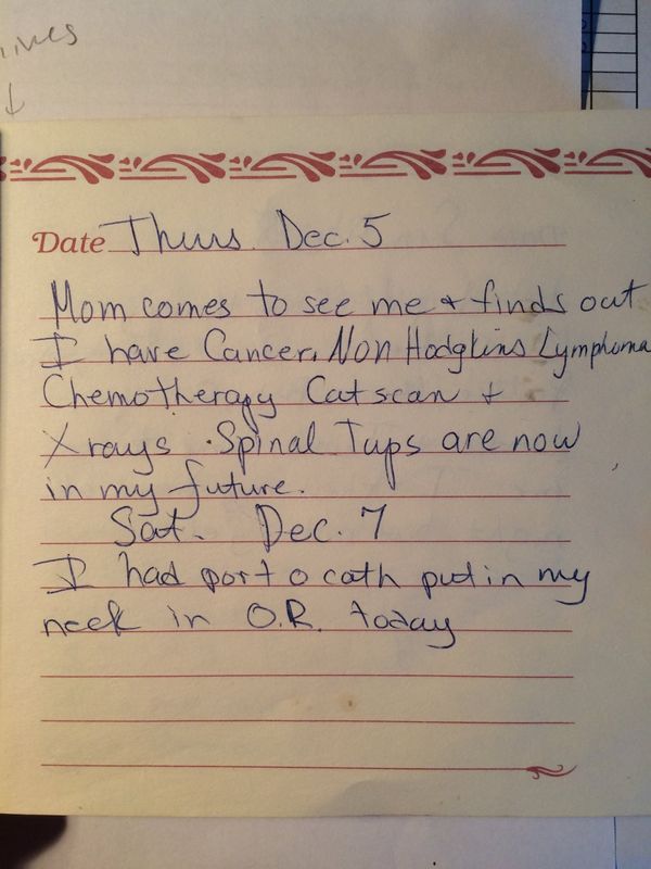 Handwritten journal entry from December 1991 recording the cancer diagnosis